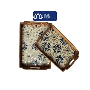 Plateau en rotin à un seul niveau avec incrustations de perles, design moderne de haute qualité, pour organiser la table à manger, les articles de salle de bain, servir les aliments, Vietnam - Product Image 1