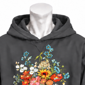 Sweat à capuche gris anthracite à motif floral coloré, coupe oversize, avec poche kangourou, style streetwear décontracté - Product Image 3