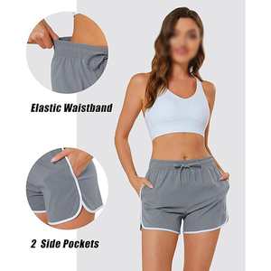 <b>Grey</b> <b>Women</b> Gym <b>Shorts</b> Polyester Contrast Trim Yoga <b>Shorts</b> with Drawstring Side Pocket Quick Dry Breathable Running <b>Shorts</b> - Product Image 4