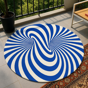 Custom Handmade Minimalist Wool Rug Abstract blue and white <b>Carpet</b> for Living Room & Bedroom Interiors for Home or Picnic - Product Image 3