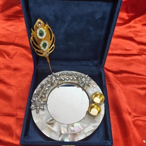 Exclusive Handcrafted Luxury Wedding Ring Ceremony Platter Pearl Engagement <b>Tray</b> Features a Stunning <b>Mirror</b> Base Kumkum bowls - Product Image 1