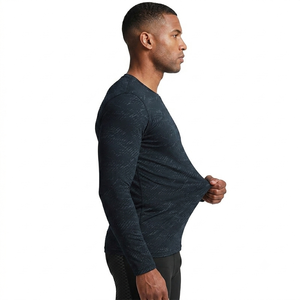 <b>Men's</b> Long Sleeve Sporty <b>Compression</b> <b>Shirt</b> With Pattern Quick Dry Knitted Spandex Polyester O-Neck Slim Fit - Product Image 3