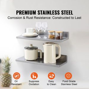 Mensole a Muro in Acciaio Inox di Grado Commerciale 22 cm x 61 cm, Design Flottante con Capacità di Carico di 20 kg per Parete o Rivestimento - Product Image 4