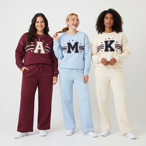 Customized Women Crew Neck Sweatshirt and <b>Trouser</b> Set Christmas Embroidery Letter Design Two Piece Matching Outfit Winter Fleece - Product Image 5