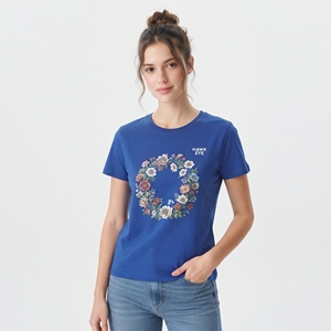 T-shirt pour femme à motif floral vibrant, manches courtes, col rond, coupe classique, en jersey imprimé, décontracté, mode estivale, respirant - Product Image 5