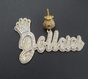Colgante Letra Diosa Chapado en Plata 925 con Microincrustaciones de Cristal y Diamantes de Imitación, Joyería Temática Hip Hop para Mujer, Regalo - Product Image 1