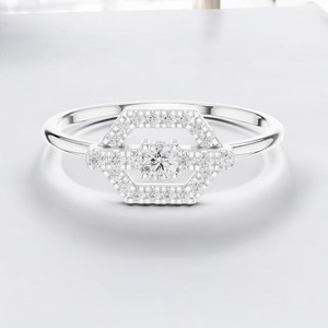 Moissanite Round Cut Hexagon Shape Halo <b>Ring</b> For Womens original 925 Silver Fine Yellow Rhodium Bridal Proposal Gift For Partner - Product Image 2