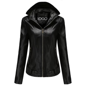 Blouson de moto d'hiver pour femme avec fermeture éclair en fourrure de mouton, tissu respirant en laine et capuche en cuir de vachette collé - Product Image 1