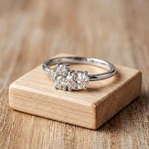 Lab Diamond 0.56ct Oval And Round Cluster <b>Ring</b> for Women E Color VVS VS Clarity 10k 14k 18k Solid Gold <b>Thin</b> Band IGI Certified - Product Image 1