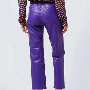 Pantalones de Piel de Cordero para Mujer, Talla Personalizada, Premium, Invernales, Transpirables, Resistentes al Viento, Vintage, Cintura Media, Frente Plano, Laterales de Piel - Product Image 5