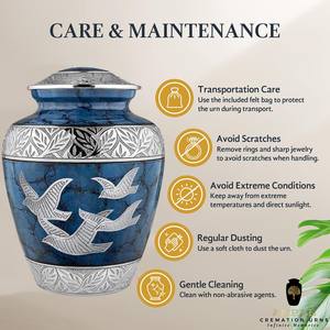 Urna Funeraria de Metal con Diseño de Pájaro Azul para Cenizas Humanas |   Urna Funeraria Decorativa para Adultos con Tapa Grabada en Plata |   Ecológico - Product Image 5