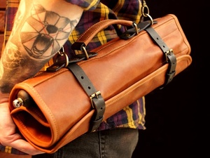 Premium Leather Sheath Pouch <b>Roll</b> Chefs <b>Roll</b> for Chef's Leather Bag Sheath Storage <b>Tool</b> Genuine Buffalo Leather Brown OEM - Product Image 5