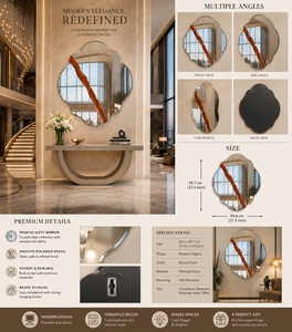 Frameless <b>Wall</b> Mirror Oval Stripe Design Decorative Mirror Bathroom Bedroom Living Room Modern Stylish <b>Wall</b> <b>Mounted</b> 23*21 Inch - Product Image 2