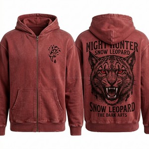 Custom Oversized Pullover Hoodie Men Dark Red Acid Wash Vampire Portrait Graphic Heavyweight Cotton Fleece Hoody Manufacturer - Product Image 5