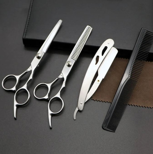 Kit de barbier professionnel en acier inoxydable, ensemble de ciseaux de coiffure, ciseaux à effiler, rasoir droit, peigne, kit de salon avec étui - Product Image 6
