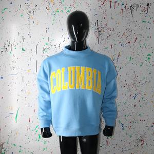 COLUMBIA SKY BLUE <b>Mock</b> <b>Neck</b> Sweatshirt 100% YELLOW Applique Embroidery wide <b>neck</b> Sweatshirt Finer Threads - Product Image 2
