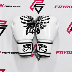 Guantes de Boxeo Blancos Personalizados Fairtex Falcon con Estampado, Modelo Muay Thai, para Adultos, Disponibles en Todas las Tallas y Colores - Product Image 1