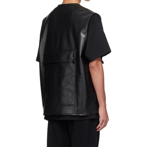 Nouveau gilet en cuir perforé noir pour homme, en cuir de vachette, pour motard, avec logo personnalisé - Product Image 4