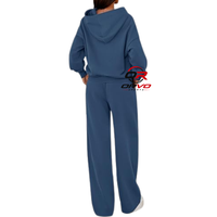 Ensemble de survêtement 2 pièces pour femme, style streetwear automne, couleur unie, coupe ample, décontracté, longueur intégrale, en polyester tricoté, bleu