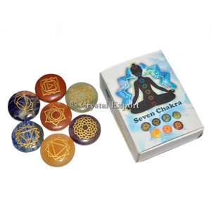 Engraved <b>Chakra</b> Disc <b>Set</b> With Color Symbol Pouch for Sale Natural Healing Mascot Style - Product Image 4