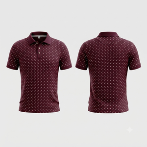 เสื้อโปโลผู้ชายสีแดงเบอร์กันดีลายจุด แขนสั้น ผ้าถัก สไตล์ลำลอง - Product Image 1