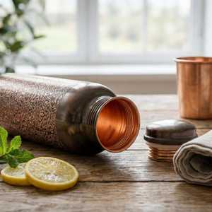 Bouteille en cuivre rustique pour la décoration de la maison et la table à manger - Product Image 1