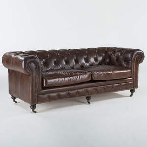 Muebles modernos de moda para sala de estar, tres asientos, marrón, chesterfield, sofá de cuero - Product Image 5