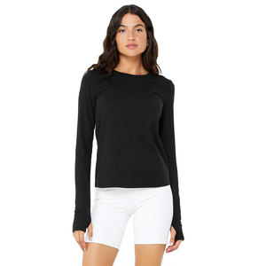 T-shirts pour femmes de haute qualité, couleur unie, coupe décontractée, design personnalisé, col rond, t-shirts élégants à manches longues - Product Image 1