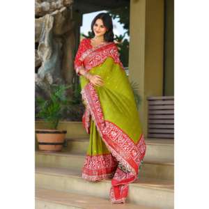 Sari de mariage élégant avec broderie et bordure en dentelle à paillettes, robe magnifique et éblouissante - Product Image 6