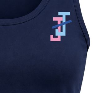<b>Women's</b> <b>Navy</b> Blue Gym Tank <b>Top</b> with JJ Logo Embroidery Sleeveless Crew Neck Sports Training Shirt for <b>Women</b> Fitness Apparel - Product Image 5