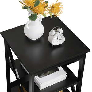 Tavolino quadrato a 3 livelli in legno a forma di X per soggiorno, nero - Product Image 4