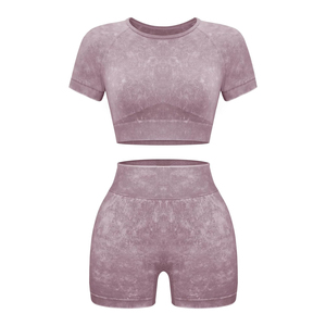 Conjunto Deportivo Rojo de 2 Piezas para Mujer, Top Corto de Manga Corta y Pantalones Cortos de Cintura Alta, Tejido Transpirable, Primavera Verano - Product Image 3
