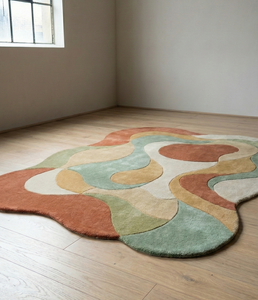 Alfombra Moderna Geométrica Verde Hecha a Mano, Antideslizante, de Lana Orgánica, para Sala de Estar, Dormitorio, Decoración del Hogar - Product Image 1