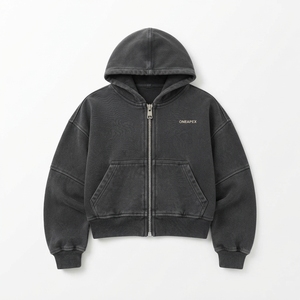 Sweat à capuche gris anthracite personnalisé, coupe oversize courte, avec coutures à panneaux, style streetwear - Product Image 1