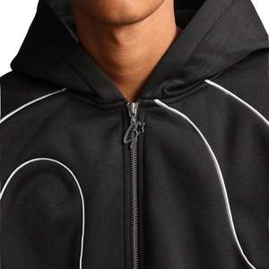 Vente en gros Sweat à capuche zippé oversize en mélange de coton, finition délavée, polaire de poids moyen, passepoil contrastant, manches longues - Product Image 4