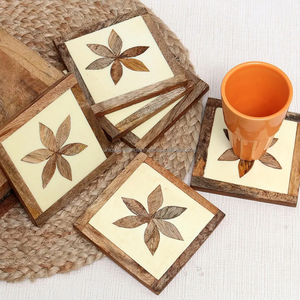 Striped Bone Inlay Wooden <b>Coasters</b> | Handcrafted Design | Elegant <b>Drink</b> Mats with Holder - Product Image 6