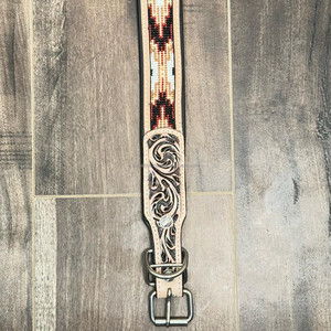 Luxury Durable Premium Beaded Colorful Hand Tooled Leather Dog Collar Genuine Cowhide Leather Colorful Beaded <b>Padded</b> Pet Collars - Product Image 4