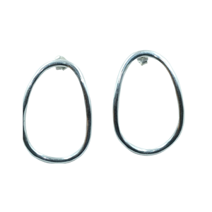 Pendientes de Aro Ovalados Irregulares Minimalistas, Plata de Ley 925, Pendientes Geométricos Ovalados Hechos a Mano, Joyería Moderna y Sencilla para Mujer - Product Image 1