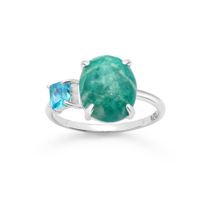 Minimalist <b>925</b> Sterling <b>Silver</b> <b>Ring</b> With Oval Jade & Square Blue Topaz Gemstone Prong Setting Everyday Wear Unisex Fine Jewelry - Product Image 3