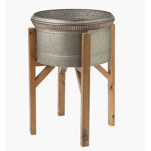 Vente en gros de jardinières en métal galvanisé de style moderne avec support en bois, pour l'intérieur et l'extérieur, pot décoratif à poser au sol, décoration de la maison - Product Image 1