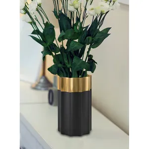 Modern Black and Gold Brass Tabletop <b>Vase</b> Wide Mouth Design High Quality Metal <b>Vase</b> 8 Inch Height - Product Image 4
