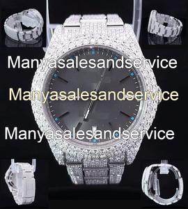 Montre de luxe pour homme en acier inoxydable avec fermoir bracelet en or blanc, diamants ronds en verre glacé et moissanite VVS1, résistance à l'eau 10 ATM - Product Image 2