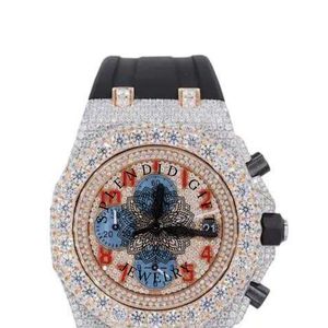 Splendide montre de luxe en diamant, boîtier en argent et moissanite, bracelet en caoutchouc, mouvement à quartz ETA analogique, cristal saphir 28 mm - Product Image 6