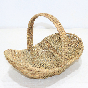 Nouveau panier de jardin en jonc de mer tressé à la main, design bateau, pour fleurs et rangement de pain, avec poignée - Product Image 5