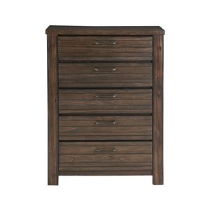 Petto di stoccaggio rustico marrone scuro in legno 1pc camera da letto mobili con 5 cassetti intintad - Product Image 1