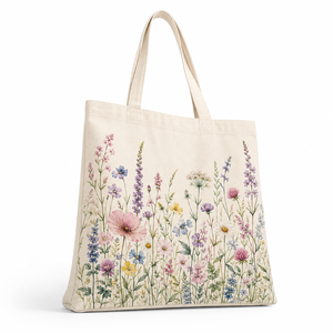 Custom Cotton <b>Canvas</b> Tote Bag Floral Print Promotional Reusable Drawstring <b>Beach</b> Shopping Carryall - Product Image 3