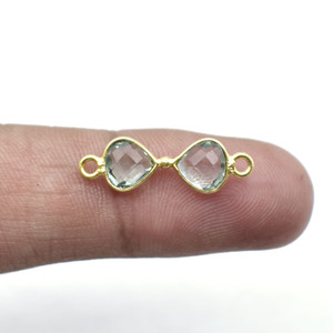 Aquamarine Heart Bow Connector 6mm Brass And <b>Silver</b> Bezel Heart <b>Charm</b> Blue Crystal Jewelry Making Connector for Healing And Calm - Product Image 4