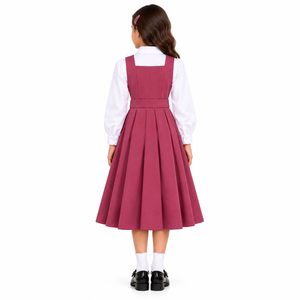 Conjunto de Uniforme Escolar para Niñas, Color Rosa, con Falda Plisada, Cinturón con Lazo y Blusa de Manga Larga Blanca - Product Image 6