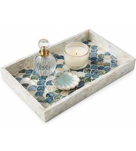 Plateau de service rectangulaire en nacre incrustée, fait main, design moderne, écologique, pour table à manger, décoration intérieure - Product Image 1