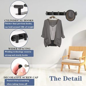 Modern Matte <b>Black</b> Waterproof Eco-Friendly Bathroom Wall Mounted Metal Towel Hook <b>Rail</b> with 2 Hooks - Product Image 4